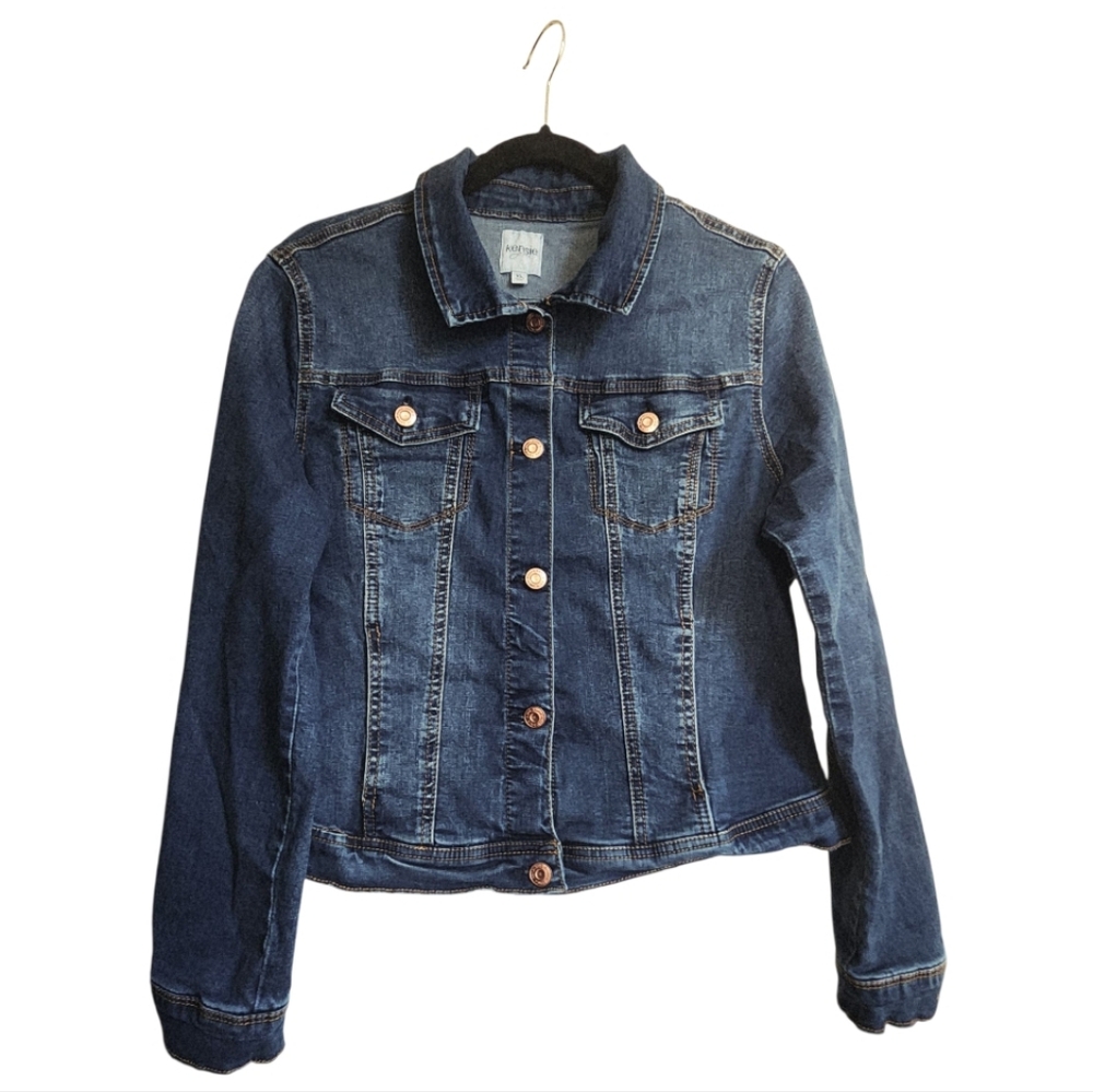 Kensie Jeans XL Denim Trucker Jacket Dark Wash Stretch Y2K Retro Grunge - Picture 1 of 10